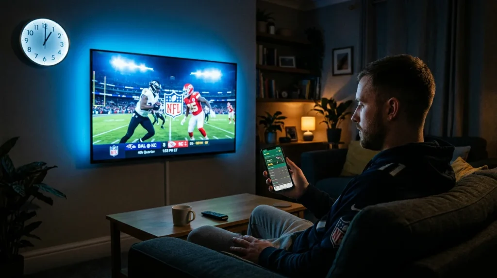 NFL live betting in-play odds on a mobile phone during an American football game